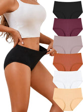 Load image into Gallery viewer, FINETOO Cotton Underwear for Women High Waisted Ribbed Full Coverage Briefs Soft Breathable Moisture Wicking Panties 6 Pack