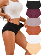 Load image into Gallery viewer, FINETOO Cotton Underwear for Women High Waisted Ribbed Full Coverage Briefs Soft Breathable Moisture Wicking Panties 6 Pack