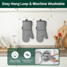 Load image into Gallery viewer, Beneno Non-Slip Silicone Textured Cotton Oven Mitts, Heat Resistant up to 500° F, Flexible Grip with 14.3&quot;x7&quot; Longer Protection, Durable 100% Cotton Oven Mitts for Kitchen &amp; Barbecue, 2-Pack, Gray