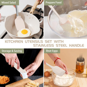 Silicone Cooking Utensil Set, Umite Chef 15pcs Silicone Cooking Kitchen Utensils Set, Non-stick - Best Kitchen Cookware with Stainless Steel Handle - Black