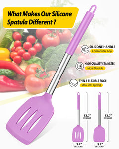 Pack of 2 Silicone Solid Turner, Non Stick Slotted Kitchen Spatulas, High Heat Resistant BPA Free Cooking Utensils, Ideal Cookware for Fish, Eggs, Pancakes(Black)