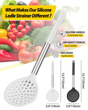 Load image into Gallery viewer, Kitchen Ladle Strainer Set of 2 Large Slotted Spoon with High Heat Resistant BPA Free Non Stick Cooking Skimmers For Draining and Frying (Grey and Teal Blue)