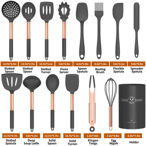 Silicone Cooking Utensil Set, Umite Chef 15pcs Silicone Cooking Kitchen Utensils Set, Non-stick - Best Kitchen Cookware with Stainless Steel Handle - Black