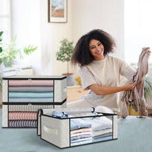 Load image into Gallery viewer, HomeHacks Storage 3-Pack Clothes Organizer Storage Bags Foldable Storage Box with Large Clear Window Sturdy Handles for Closet, Dorm, Pillows, Bedding, Clothes, Blankets, 35L, Gray