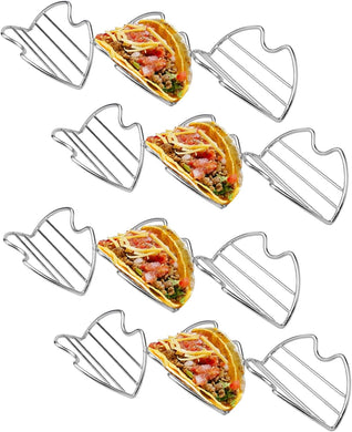 Taco Holder Stand Set 4 Stainless Steel Taco Holders Kit Holds 3 Tortillas Per Rack Soft or Hard Taco Shell Holder, Taco Tray Plate