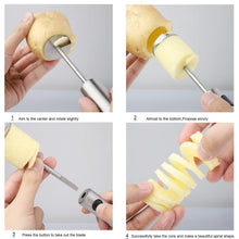 Load image into Gallery viewer, Veggie Core Drill Stainless Steel Vegetable Spiral Cutter Spiralizer Set of 4 for Coring and Hollowing out Zucchini, Potatoes, Carrot, Pear (Veggie Core)