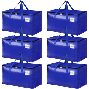 HomeHacks Moving Bags, 8-Pack Heavy Duty with Strong Zippers and Handles Collapsible Moving Supplies, Storage Totes for Packing & Moving Storing 93L-8 Pack (Blue)