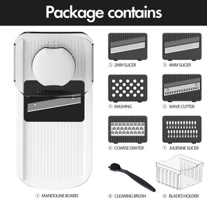 Mandoline Slicer Vegetable Slicer With 2 L Container for Potatoes, Tomatoes, Cucumbers, Carrots With 10 Blades White