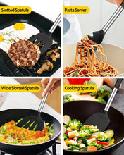 Load image into Gallery viewer, Silicone Cooking Utensil Set, 8Pcs Non-stick Cookware with Stainless Steel Handle, BPA Free Heat Resistant Kitchen Tools with Spatulas, Turners, Spoons, Skimmer and Pasta Fork