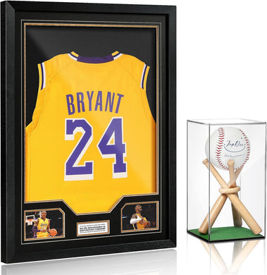 JupDec Jersey Frame & Baseball Display Case, Clear Acrylic Shadow Box with UV Protection Wooden Showcase,Idea Gift for Sports Fans