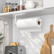 Load image into Gallery viewer, Paper Towel Holder Under Cabinet - Both Available in Adhesive and Drilling - Black Paper Towel Holder Wall Mount - Upgraded Aluminum Paper Towel Rack for Kitchen, Bathroom
