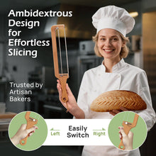 Load image into Gallery viewer, Adjustable Bread Slicer for Homemade Bread – Sourdough Bread Knife with Thickness Guide &amp; Serrated Stainless Blade, Manual Bow Cutter for Bagels and Baguettes, Gift for Baker, Ambidextrous Use