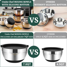 Load image into Gallery viewer, Umite Chef Mixing Bowls with Airtight Lids, 6 piece Stainless Steel Metal Nesting Storage Bowls, Non-Slip Bottoms Size 7, 3.5, 2.5, 2.0,1.5, 1QT, Great for Mixing &amp; Serving (Khaki)