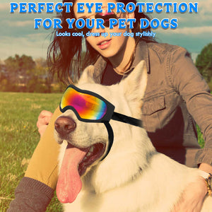 Dog Sunglasses Dog Goggles Pet Glasses Pet Eyewear with Adjustable Strap, Glasses for Medium Large Dog Swimming Skating Glasses UV Proof Windproof Dustproof (Black Frame + Gray Lens)