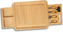 Load image into Gallery viewer, Bambüsi Charcuterie Board Set - Large Bamboo Cheese Board with Storage Drawers, Cheese Knives, Slate Markers &amp; Chalk Pens - Meat Cheese Serving Tray for Parties, Wedding Gift, Housewarming Gifts
