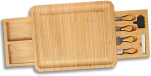 Bambüsi Charcuterie Board Set - Large Bamboo Cheese Board with Storage Drawers, Cheese Knives, Slate Markers & Chalk Pens - Meat Cheese Serving Tray for Parties, Wedding Gift, Housewarming Gifts