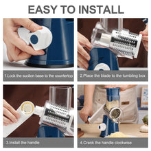 Load image into Gallery viewer, Rotary Cheese Grater Hand Crank Cheese Shredder for Fresh Cheese, Vegetable, Nuts,Non-slip Suction Base, Free Cleaning Brush Three Blades, Black