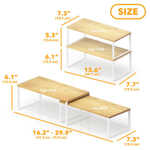 SpaceAid Cabinet Shelf Organizers 2 Pack, Kitchen Counter Rack Shelves Riser, Stackable Expandable Spice Rack, Pantry Cupboard Storage Organization (Black and Natural, Short)