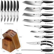 Load image into Gallery viewer, 16-Piece Kitchen Knife Set with Block, Powder Steel High Carbon Steel Knife Block Set, Ultra Sharp Professional Chef Knife Set with Sharpener