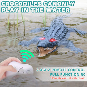 Outamateur RC Crocodile Boat,2.4GHz Alligator with Glowing Eyes,RC High Simulation Crocodile RC Boat Lake & Pool Toy,USB Rechargeable Waterproof Floating Alligator Toy for Kids Aged 6+