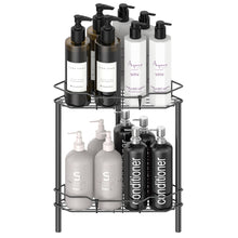Load image into Gallery viewer, 4 Tier Floor Standing Corner Shower Caddy Organizer Shelf with Hooks, Bathroom Shelves Stand Rack, Black