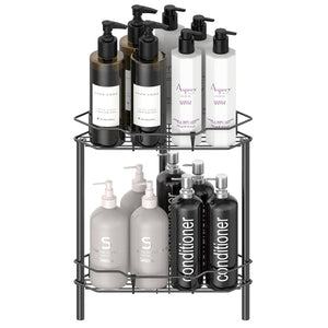 4 Tier Floor Standing Corner Shower Caddy Organizer Shelf with Hooks, Bathroom Shelves Stand Rack, Black