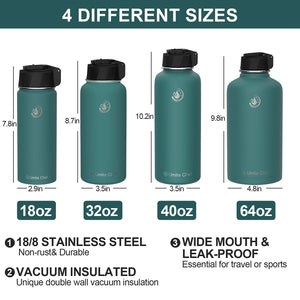 Umite Chef Water Bottle, Vacuum Insulated Wide Mouth Stainless-Steel Sports Water Bottle with New Wide Handle Straw Lid,Hot Cold, 18 oz Double Walled Thermos Mug(Mint Green)