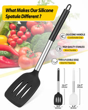 Load image into Gallery viewer, Pack of 2 Silicone Solid Turner, Non Stick Slotted Kitchen Spatulas, High Heat Resistant BPA Free Cooking Utensils, Ideal Cookware for Fish, Eggs, Pancakes(Black)