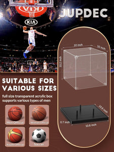 JupDec Baseball Display Case with Wood Stand, Clear Acrylic Stable & Secure Game Ball Holder Showcase, UV Protection Souvenirs and Collectibles Box with Turf, Ideal Gift for Autograph Single MLB Ball