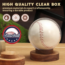 Load image into Gallery viewer, JupDec Baseball Display Case, Round Clear Ball Holder with Wooden Base, Autograph Baseball Stand Box for Single Ball, Acacia Wood, Brown