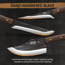 Load image into Gallery viewer, Butcher Knife Set, Hand Forged Butcher Chef Knife Set with Roll Bag, Sharp Meat Cleaver Knife &amp; Bone Chopper Knives &amp; Fillet Knives for Home &amp; Camping &amp; BBQ Gift for Men