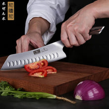 Load image into Gallery viewer, 7 Inch Japanese Chef Knife, Ultra Sharp High Carbon Stainless Steel Kitchen Knife, Professional Santoku Knives with Ergonomic Pakkawood Handle