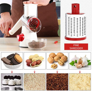 Rotary Cheese Grater Hand Crank Cheese Shredder for Fresh Cheese, Vegetable, Nuts,Non-slip Suction Base, Free Cleaning Brush Three Blades, Black