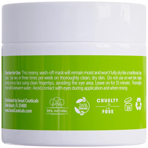 SeoulCeuticals Korean Skin Care Face Mask for Sensitive Skin - Korean Skincare Green Tea Wash Off Masks - K Beauty Face Masks - Aloe Vera Mask + Centella Asiatica Hydrating Facial Spa Mask 2oz