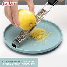 Load image into Gallery viewer, Lemon Zester Grater Three-piece Suit - Heavy Duty Kitchen Tool for Parmesan Cheese, Ginger, Garlic, Nutmeg, Chocolate, Vegetables，Fruits，Stainless Steel Grater Dishwasher Safe Black