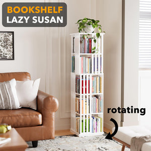 SpaceAid 6 Tier Rotating Bookshelf Tower, Bamboo Spinning Book Shelf, Revolving 360 Bookcase Storage Swivel Round Carousel, Vertical Rotate Turning Spiral Corner Organizer (6-Tier Walnut)