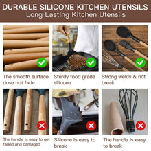 Load image into Gallery viewer, Kitchen Cooking Utensils Set, 14 Non-Stick Silicone Cooking Kitchen Utensils Spatula Set with Holder, Wooden Handle Silicone Kitchen Gadgets Utensil Set for Nonstick Cookware(Black)
