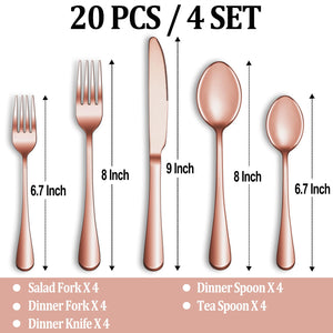 20 Piece Silverware Set Service for 4,Premium Stainless Steel Flatware Set,Mirror Polished Cutlery Utensil Set,Durable Home Kitchen Eating Tableware Set,Include Fork Knife Spoon Set,Dishwasher Safe