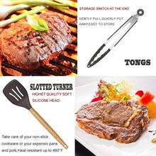 Load image into Gallery viewer, Kitchen Utensils Set- 35 PCs Cooking Utensils with Grater,Tongs, Spoon Spatula &amp;Turner Made of Heat Resistant Food Grade Silicone and Wooden Handles Kitchen Gadgets Tools Set for Nonstick Cookware