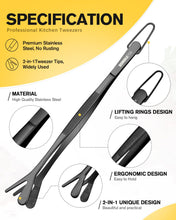Load image into Gallery viewer, Fine Long Tweezers Tongs Professional Black, 10-Inch Stainless Steel for Kitchen, Food, Cooking, Repairing, Sea food and BBQ (SILVER)