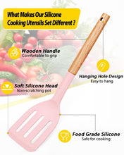 Load image into Gallery viewer, Pack of 4 Silicone Cooking Utensils Set, Non Stick Solid Spatulas and Heat Resistant Slotted Spoons with Wooden Handle, Ideal Wood Kitchen Utensils Set for Frying,Serving,Turning,Stirring (KHAKI)