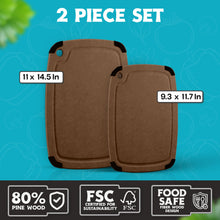 Load image into Gallery viewer, Dishwasher Safe Cutting Boards for Kitchen - 2 Piece Large Composite Wood Cutting Board Set with Non-Slip Feet and Juice Groove (14.5&quot; x 11&quot; and 11.7&quot; x 9.3&quot;) - Thin, Lightweight, Eco-Friendly