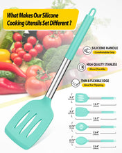 Load image into Gallery viewer, Pack of 4 Silicone Cooking Utensils Set, Non Stick Large Solid Spatulas, Heat Resistant Black Slotted Spoons, Ideal BPA Free Kitchen Turners for Frying, Mixing,Serving,Draining,Turning,Stirring