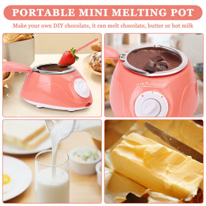 8.45oz Melting Fondue Set,MINI Electric Chocolate Melting Pot,Chocolate Fondue Fountain,Warmer Machine for Milk Chocolate,Cheese,Butter,Candy (Pink)