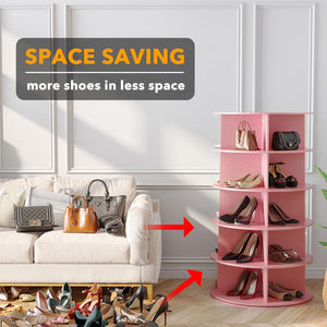 SpaceAid 7 Tier Rotating Shoe Rack Tower, Spinning Shoe Display Lazy Susan, Revolving 360 Shoe Rack Storage Round Carousel, Vertical Handbag Rotate Shoes Closet Organization (7-Tier White)