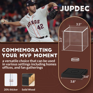 JupDec Baseball Display Case, Clear Cube Baseball Holder with Wooden Base, Autograph Baseball Stand Box for Single Ball, Acacia Wood, Black, 1 Pack