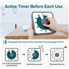 Load image into Gallery viewer, Secura 60-Minute Visual Countdown Timer, 7.5-Inch Oversize Classroom Visual Timer for Kids and Adults, Durable Mechanical Kitchen Timer Clock with Magnetic Backing (Blue)