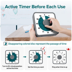 Secura 60-Minute Visual Countdown Timer, 7.5-Inch Oversize Classroom Visual Timer for Kids and Adults, Durable Mechanical Kitchen Timer Clock with Magnetic Backing (Blue)
