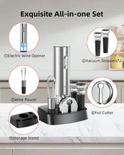 Load image into Gallery viewer, Electric Wine Opener Set - Rechargeable Wine Bottle Opener with Vacuum Stoppers,Wine Pourer, Foil Cutter,and Storage Stand - Ideal Wine Accessories &amp; Wine Gift Set for Wine Lovers