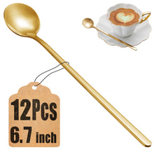 Load image into Gallery viewer, 12 Pcs Coffee Spoons Set, 6.7&quot; Gold Tea Spoons Long Handle, Gold Small Teaspoons, Stainless Steel Espresso Spoon, Long Spoon for Stirring, Coffee Bar Accessories